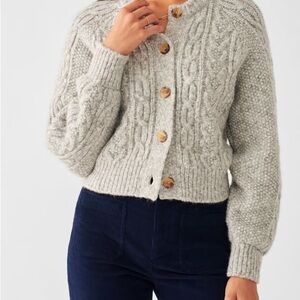 Faherty Gray Cropped Cardigan Medium